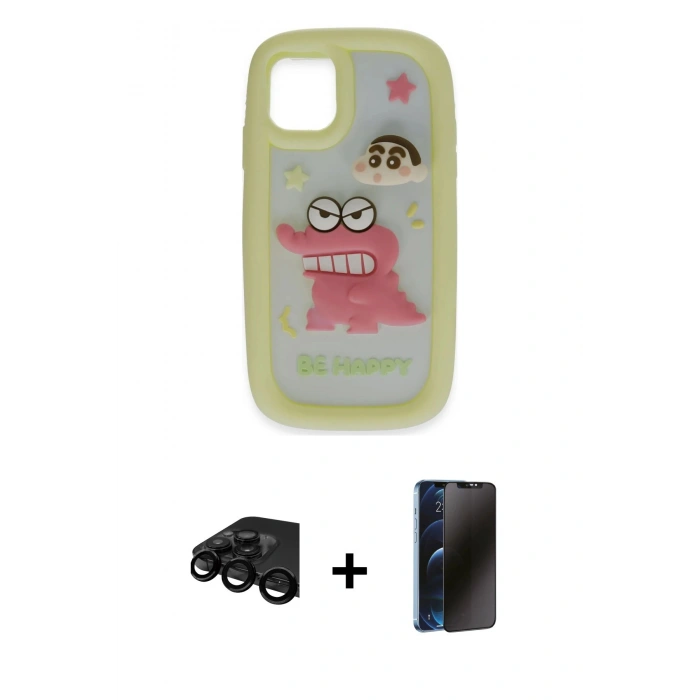 MARSİLYAN™- iPhone 15 Pro Max Kılıf Akış Yansıma - Siyah 3D Antistatik Hayalet Cam Ekran Koruyucu + Raze Metal Kamera Lens - SH