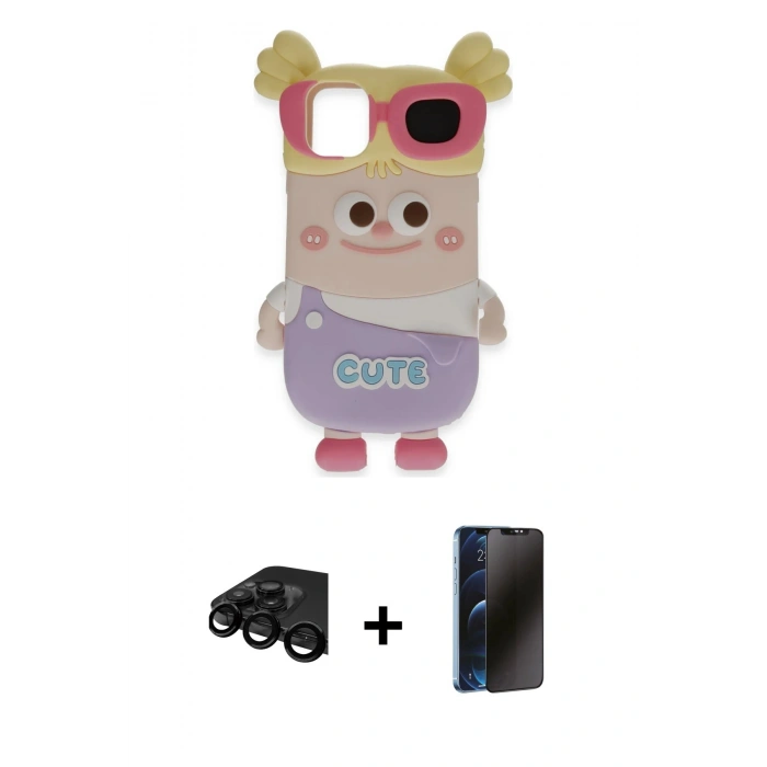 MARSİLYAN™- iPhone 15 Pro Max Kılıf Akış Yansıma - Siyah 3D Antistatik Hayalet Cam Ekran Koruyucu + Raze Metal Kamera Lens - SH