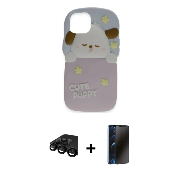 MARSİLYAN™- iPhone 15 Pro Max Kılıf Akış Yansıma - Siyah 3D Antistatik Hayalet Cam Ekran Koruyucu + Raze Metal Kamera Lens - SH