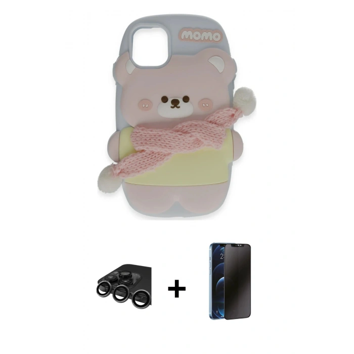 MARSİLYAN™- iPhone 15 Pro Max Kılıf Akış Yansıma - Siyah 3D Antistatik Hayalet Cam Ekran Koruyucu + Raze Metal Kamera Lens - TMGI