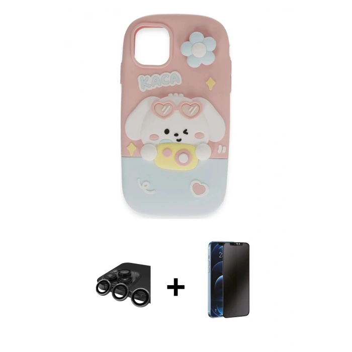 MARSİLYAN™- iPhone 15 Pro Max Kılıf Akış Yansıma - Siyah 3D Antistatik Hayalet Cam Ekran Koruyucu + Raze Metal Kamera Lens - TMGI