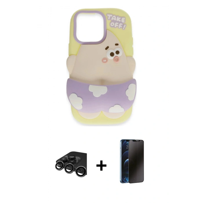 MARSİLYAN™- iPhone 15 Pro Max Kılıf Akış Yansıma - Siyah 3D Antistatik Hayalet Cam Ekran Koruyucu + Raze Metal Kamera Lens - TMGI