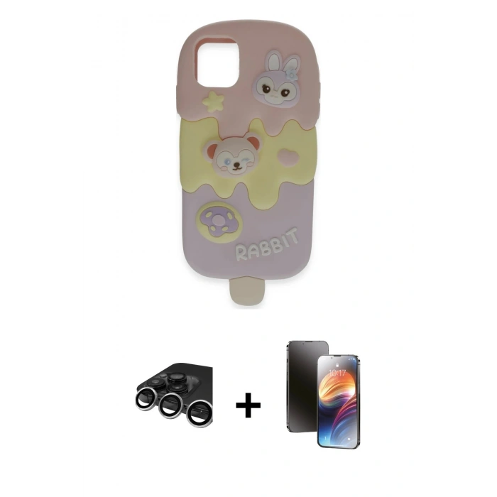 MARSİLYAN™- iPhone 15 Pro Max Kılıf Akış Yansıma - Siyah 3D Antistatik Mat Seramik Nano Ekran Koruyucu + Gümüş Raze Metal Kamera Lens