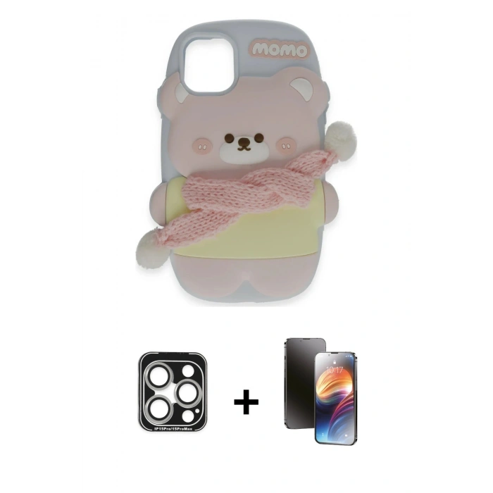 MARSİLYAN™- iPhone 15 Pro Max Kılıf Akış Yansıma - Siyah 3D Antistatik Mat Seramik Nano Ekran Koruyucu + PVD Metal Kamera Lens - GS