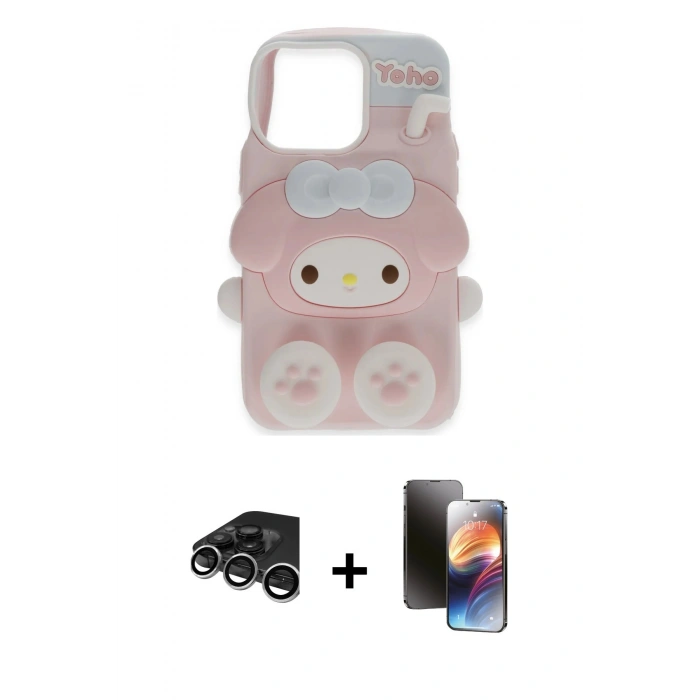 MARSİLYAN™- iPhone 15 Pro Max Kılıf Akış Yansıma - Siyah 3D Antistatik Mat Seramik Nano Ekran Koruyucu + Gümüş Raze Metal Kamera Lens