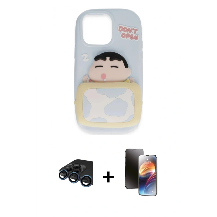 MARSİLYAN™- iPhone 15 Pro Max Kılıf Akış Yansıma - Siyah 3D Antistatik Mat Seramik Nano Ekran Koruyucu + Raze Metal Kamera Lens - LT