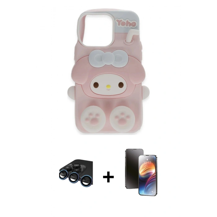 MARSİLYAN™- iPhone 15 Pro Max Kılıf Akış Yansıma - Siyah 3D Antistatik Mat Seramik Nano Ekran Koruyucu + Raze Metal Kamera Lens - LT