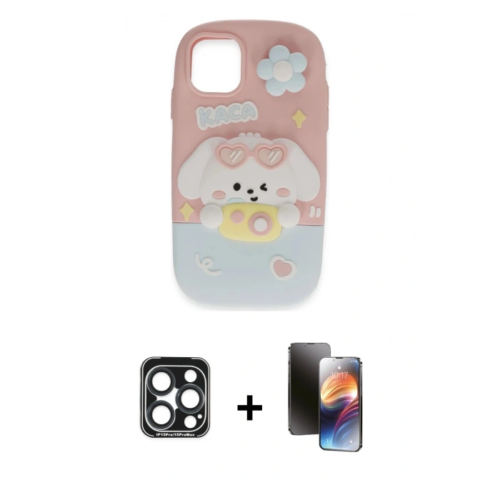MARSİLYAN™- iPhone 15 Pro Max Kılıf Akış Yansıma - Siyah 3D Antistatik Mat Seramik Nano Ekran Koruyucu + PVD Metal Kamera Lens - LT