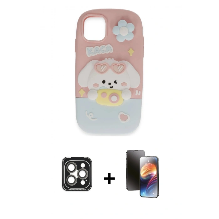 MARSİLYAN™- iPhone 15 Pro Max Kılıf Akış Yansıma - Siyah 3D Antistatik Mat Seramik Nano Ekran Koruyucu + PVD Metal Kamera Lens - GI