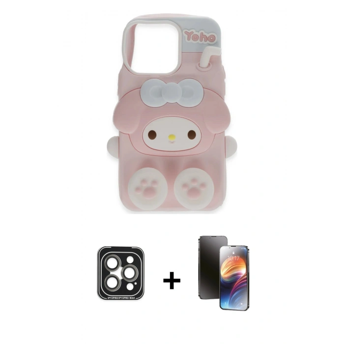 MARSİLYAN™- iPhone 15 Pro Max Kılıf Akış Yansıma - Siyah 3D Antistatik Mat Seramik Nano Ekran Koruyucu + PVD Metal Kamera Lens - GI