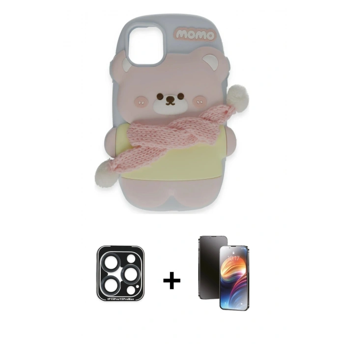 MARSİLYAN™- iPhone 15 Pro Max Kılıf Akış Yansıma - Siyah 3D Antistatik Mat Seramik Nano Ekran Koruyucu + PVD Metal Kamera Lens - LT
