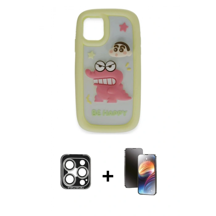 MARSİLYAN™- iPhone 15 Pro Max Kılıf Akış Yansıma - Siyah 3D Antistatik Mat Seramik Nano Ekran Koruyucu + PVD Metal Kamera Lens - GS
