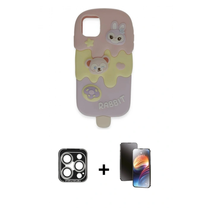 MARSİLYAN™- iPhone 15 Pro Max Kılıf Akış Yansıma - Siyah 3D Antistatik Mat Seramik Nano Ekran Koruyucu + PVD Metal Kamera Lens - GS