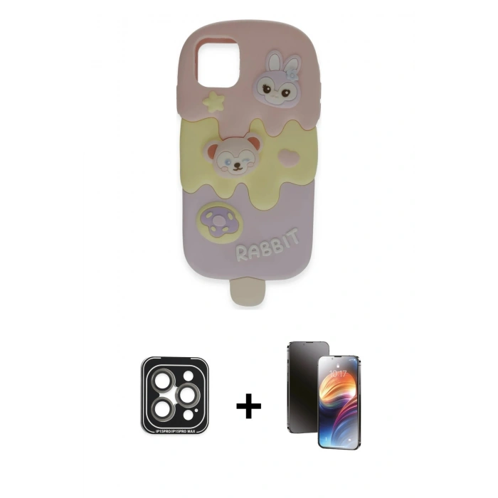 MARSİLYAN™- iPhone 15 Pro Max Kılıf Akış Yansıma - Siyah 3D Antistatik Mat Seramik Nano Ekran Koruyucu + PVD Metal Kamera Lens - GI