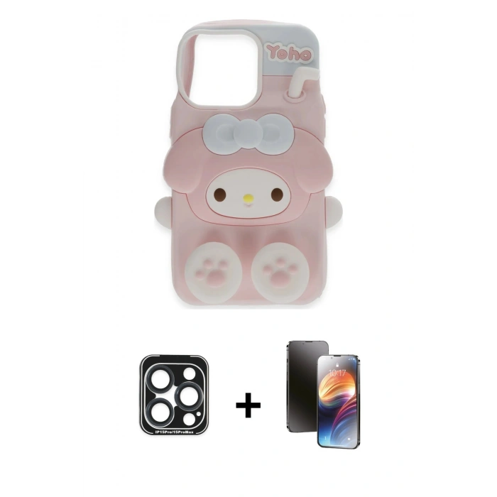 MARSİLYAN™- iPhone 15 Pro Max Kılıf Akış Yansıma - Siyah 3D Antistatik Mat Seramik Nano Ekran Koruyucu + PVD Metal Kamera Lens - LT
