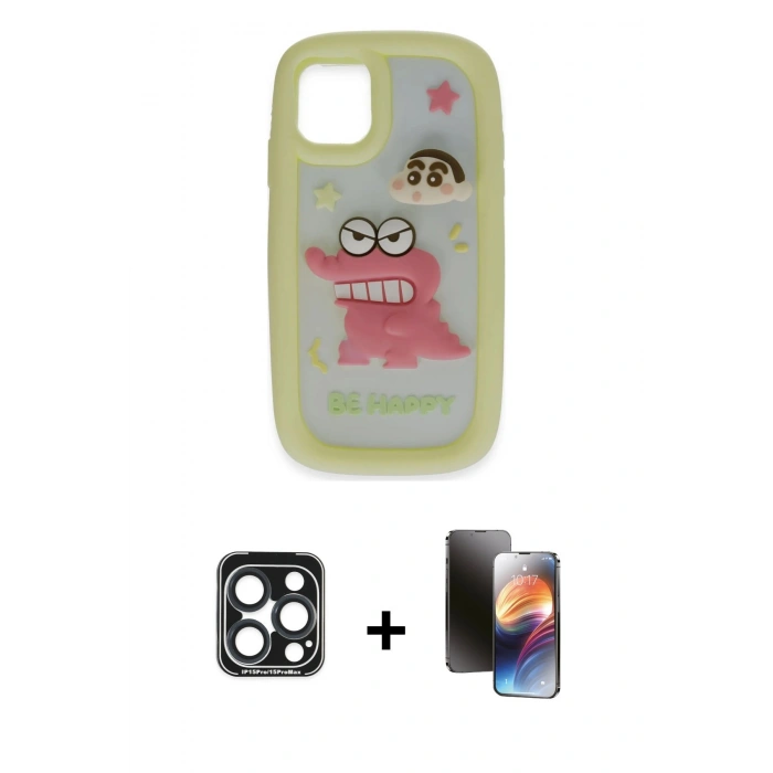 MARSİLYAN™- iPhone 15 Pro Max Kılıf Akış Yansıma - Siyah 3D Antistatik Mat Seramik Nano Ekran Koruyucu + PVD Metal Kamera Lens - LT