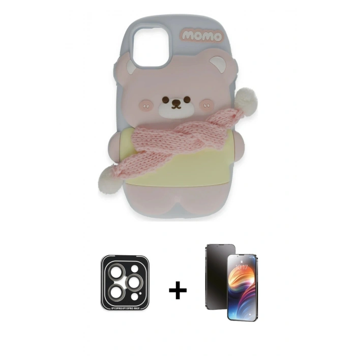 MARSİLYAN™- iPhone 15 Pro Max Kılıf Akış Yansıma - Siyah 3D Antistatik Mat Seramik Nano Ekran Koruyucu + PVD Metal Kamera Lens - GI