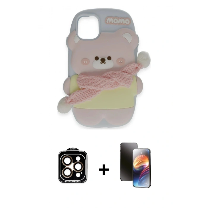 MARSİLYAN™- iPhone 15 Pro Max Kılıf Akış Yansıma - Siyah 3D Antistatik Mat Seramik Nano Ekran Koruyucu + PVD Metal Kamera Lens - TU