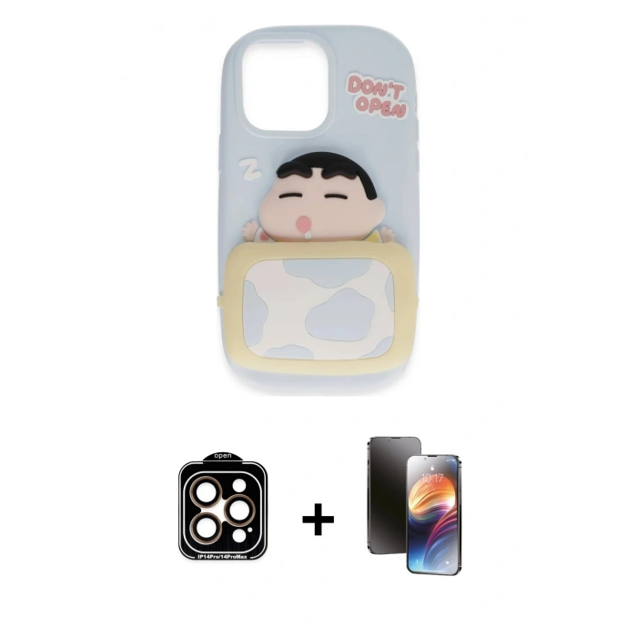 MARSİLYAN™- iPhone 15 Pro Max Kılıf Akış Yansıma - Siyah 3D Antistatik Mat Seramik Nano Ekran Koruyucu + PVD Metal Kamera Lens - TU