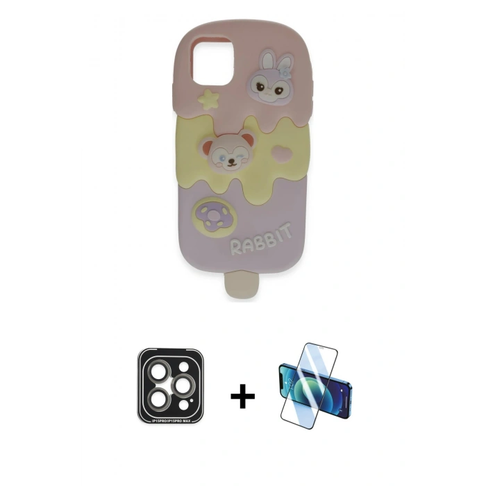 MARSİLYAN™- iPhone 15 Pro Max Kılıf Akış Yansıma - Siyah 3D Antistatik Seramik Nano Ekran Koruyucu + PVD Metal Kamera Lens - GI