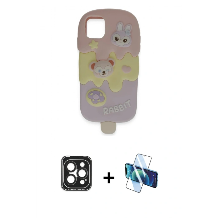 MARSİLYAN™- iPhone 15 Pro Max Kılıf Akış Yansıma - Siyah 3D Antistatik Seramik Nano Ekran Koruyucu + PVD Metal Kamera Lens - SH