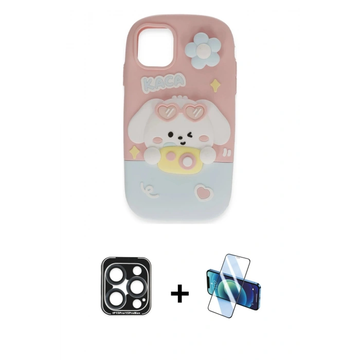 MARSİLYAN™- iPhone 15 Pro Max Kılıf Akış Yansıma - Siyah 3D Antistatik Seramik Nano Ekran Koruyucu + PVD Metal Kamera Lens - LT