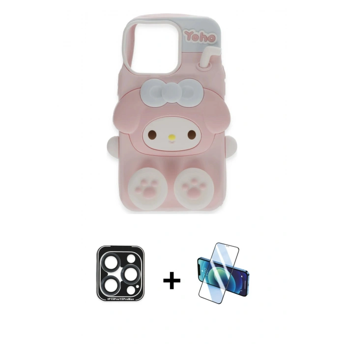 MARSİLYAN™- iPhone 15 Pro Max Kılıf Akış Yansıma - Siyah 3D Antistatik Seramik Nano Ekran Koruyucu + PVD Metal Kamera Lens - LT