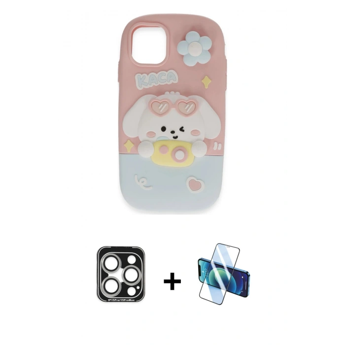 MARSİLYAN™- iPhone 15 Pro Max Kılıf Akış Yansıma - Siyah 3D Antistatik Seramik Nano Ekran Koruyucu + PVD Metal Kamera Lens - GS
