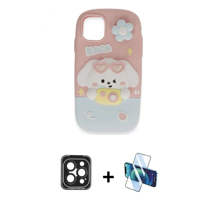 MARSİLYAN™- iPhone 15 Pro Max Kılıf Akış Yansıma - Siyah 3D Antistatik Seramik Nano Ekran Koruyucu + PVD Metal Kamera Lens - SH