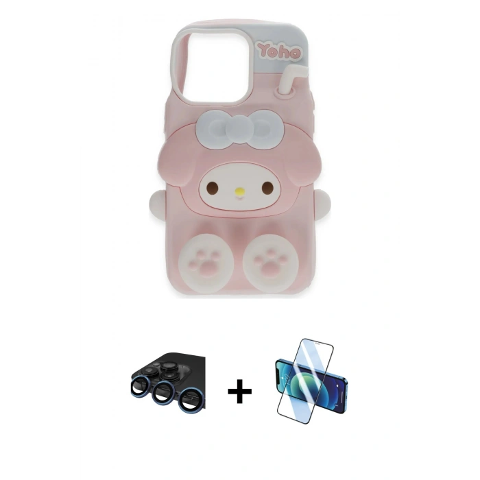 MARSİLYAN™- iPhone 15 Pro Max Kılıf Akış Yansıma - Siyah 3D Antistatik Seramik Nano Ekran Koruyucu + Raze Metal Kamera Lens - LT