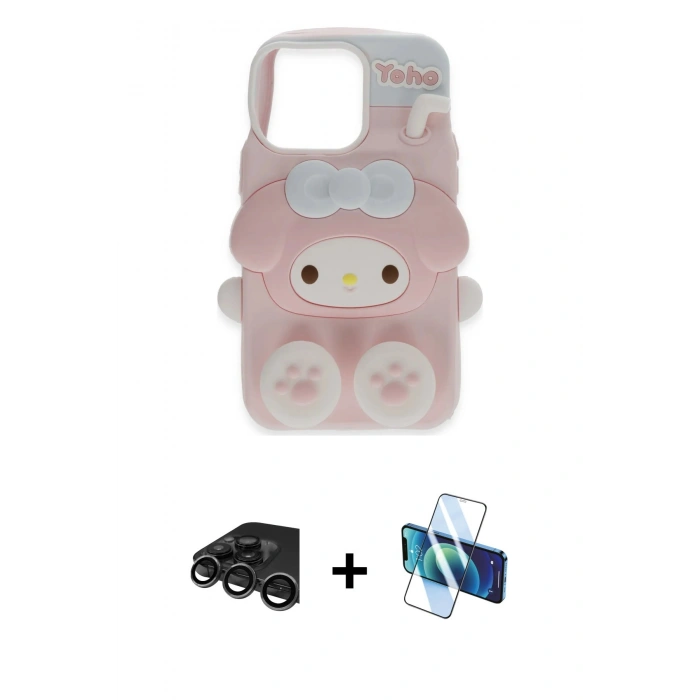 MARSİLYAN™- iPhone 15 Pro Max Kılıf Akış Yansıma - Siyah 3D Antistatik Seramik Nano Ekran Koruyucu + Raze Metal Kamera Lens - TMGI