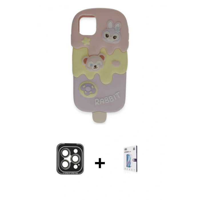 MARSİLYAN™- iPhone 15 Pro Max Kılıf Akış Yansıma - Siyah Bilvis 0.18mm Plus Cam Ekran Koruyucu + PVD Metal Kamera Lens - GI