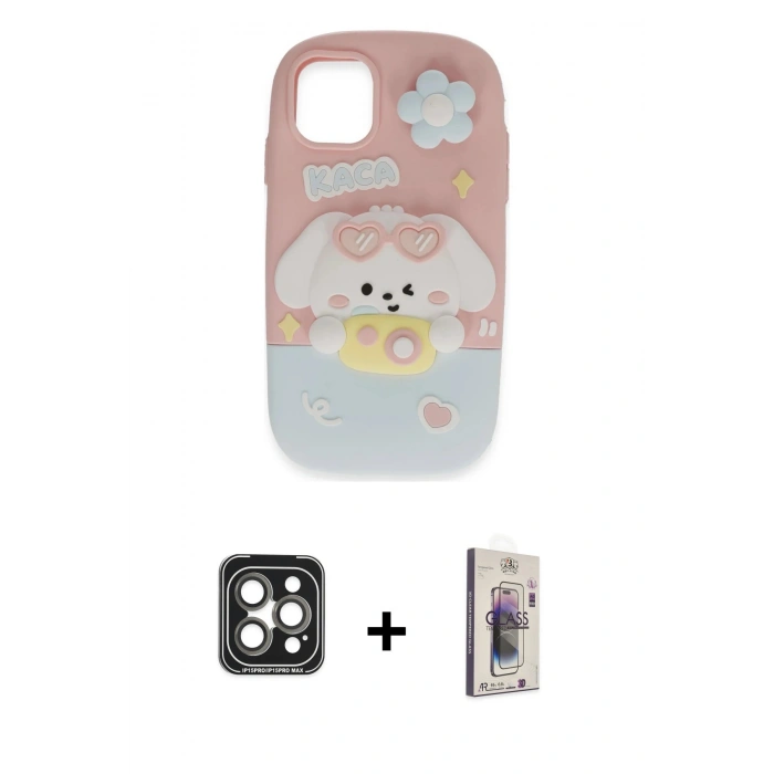 MARSİLYAN™- iPhone 15 Pro Max Kılıf Akış Yansıma - Siyah Bilvis 3D Cam Ekran Koruyucu + PVD Metal Kamera Lens - GI