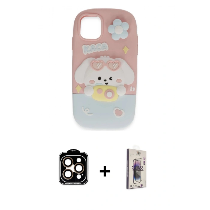 MARSİLYAN™- iPhone 15 Pro Max Kılıf Akış Yansıma - Siyah Bilvis 3D Cam Ekran Koruyucu + PVD Metal Kamera Lens - TU