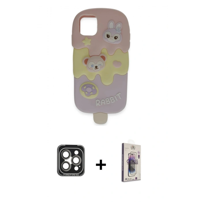 MARSİLYAN™- iPhone 15 Pro Max Kılıf Akış Yansıma - Siyah Bilvis 3D Cam Ekran Koruyucu + PVD Metal Kamera Lens - GI