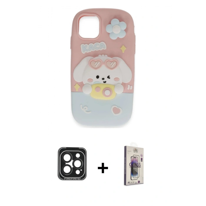 MARSİLYAN™- iPhone 15 Pro Max Kılıf Akış Yansıma - Siyah Bilvis 3D Cam Ekran Koruyucu + PVD Metal Kamera Lens - SH