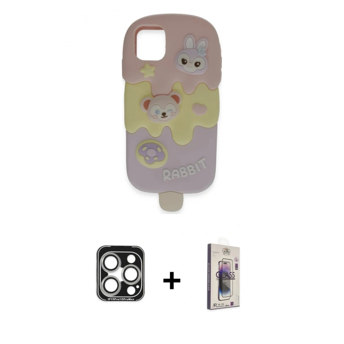 MARSİLYAN™- iPhone 15 Pro Max Kılıf Akış Yansıma - Siyah Bilvis 3D Cam Ekran Koruyucu + PVD Metal Kamera Lens - GS