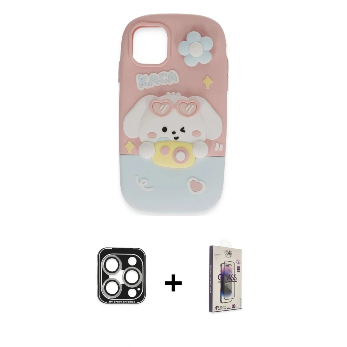 MARSİLYAN™- iPhone 15 Pro Max Kılıf Akış Yansıma - Siyah Bilvis 3D Cam Ekran Koruyucu + PVD Metal Kamera Lens - GS