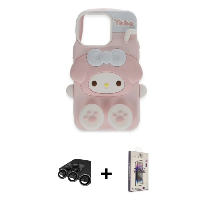 MARSİLYAN™- iPhone 15 Pro Max Kılıf Akış Yansıma - Siyah Bilvis 3D Cam Ekran Koruyucu + Raze Metal Kamera Lens - TMGI