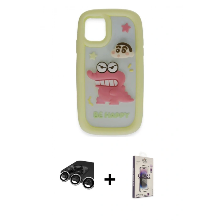 MARSİLYAN™- iPhone 15 Pro Max Kılıf Akış Yansıma - Siyah Bilvis 3D Cam Ekran Koruyucu + Raze Metal Kamera Lens - GS