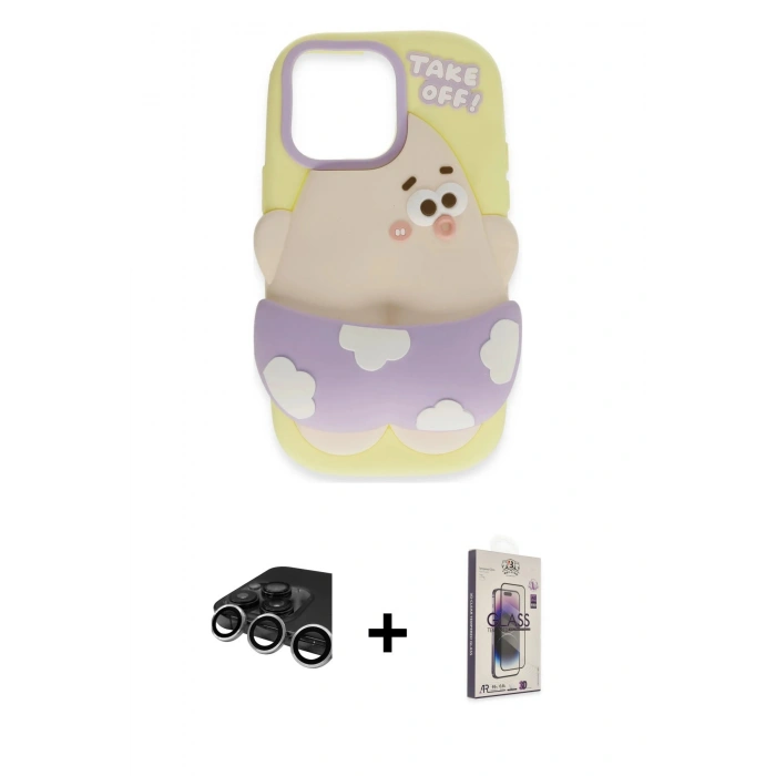 MARSİLYAN™- iPhone 15 Pro Max Kılıf Akış Yansıma - Siyah Bilvis 3D Cam Ekran Koruyucu + Raze Metal Kamera Lens - GS