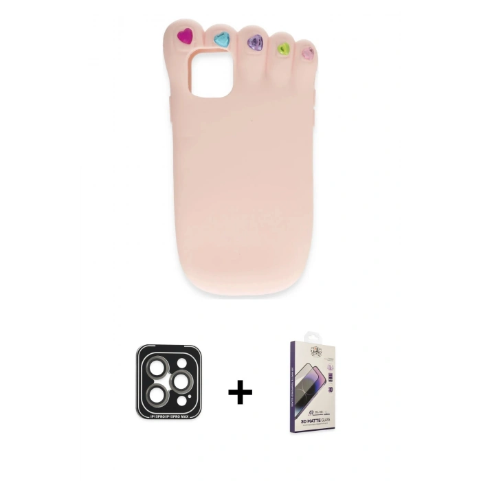 MARSİLYAN™- iPhone 15 Pro Max Kılıf Akış Yansıma - Siyah Bilvis 3D Mat Cam Ekran Koruyucu + PVD Metal Kamera Lens - GI