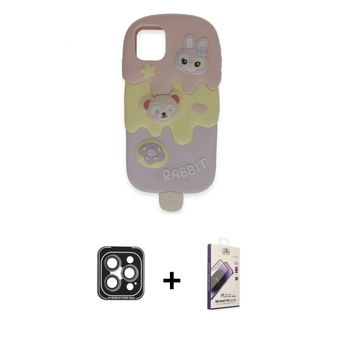 MARSİLYAN™- iPhone 15 Pro Max Kılıf Akış Yansıma - Siyah Bilvis 3D Mat Cam Ekran Koruyucu + PVD Metal Kamera Lens - GI