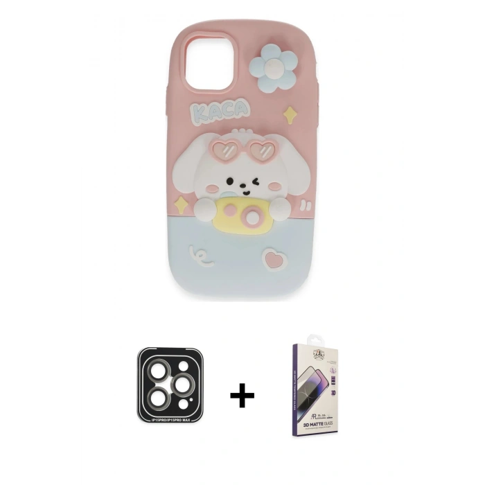 MARSİLYAN™- iPhone 15 Pro Max Kılıf Akış Yansıma - Siyah Bilvis 3D Mat Cam Ekran Koruyucu + PVD Metal Kamera Lens - GI