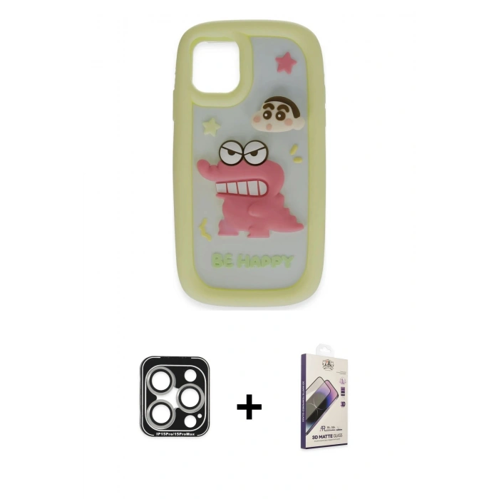 MARSİLYAN™- iPhone 15 Pro Max Kılıf Akış Yansıma - Siyah Bilvis 3D Mat Cam Ekran Koruyucu + PVD Metal Kamera Lens - GS