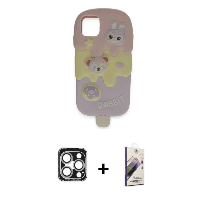 MARSİLYAN™- iPhone 15 Pro Max Kılıf Akış Yansıma - Siyah Bilvis 3D Mat Cam Ekran Koruyucu + PVD Metal Kamera Lens - GS