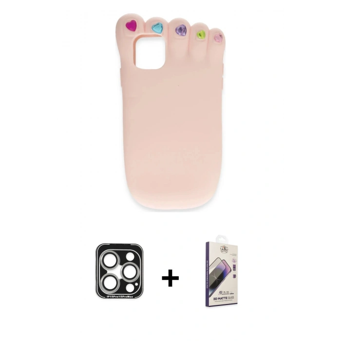 MARSİLYAN™- iPhone 15 Pro Max Kılıf Akış Yansıma - Siyah Bilvis 3D Mat Cam Ekran Koruyucu + PVD Metal Kamera Lens - GS
