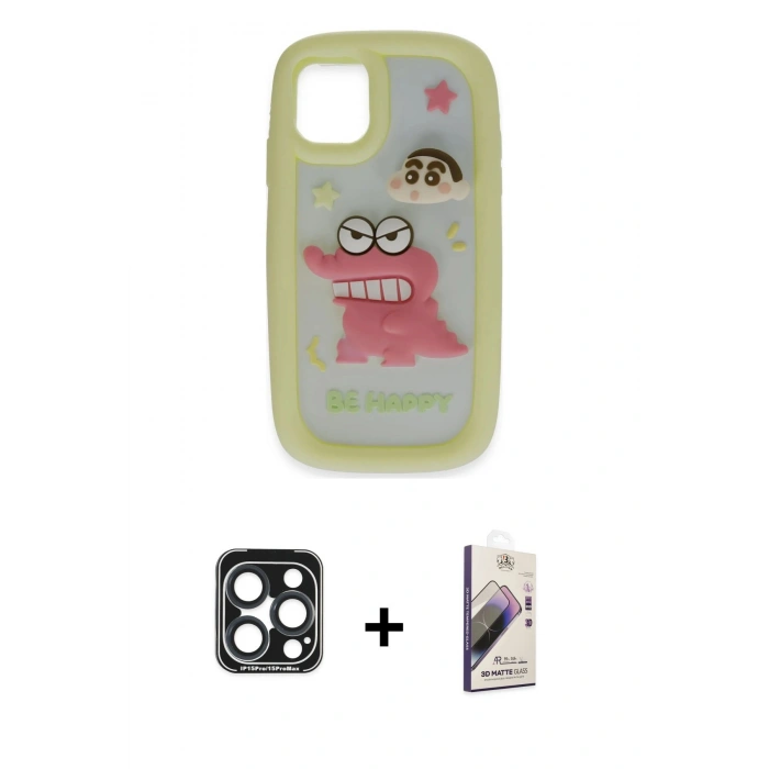 MARSİLYAN™- iPhone 15 Pro Max Kılıf Akış Yansıma - Siyah Bilvis 3D Mat Cam Ekran Koruyucu + PVD Metal Kamera Lens - LT