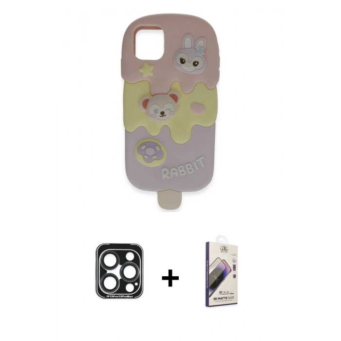 MARSİLYAN™- iPhone 15 Pro Max Kılıf Akış Yansıma - Siyah Bilvis 3D Mat Cam Ekran Koruyucu + PVD Metal Kamera Lens - LT