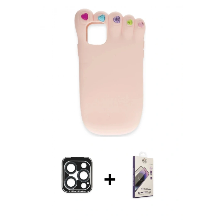 MARSİLYAN™- iPhone 15 Pro Max Kılıf Akış Yansıma - Siyah Bilvis 3D Mat Cam Ekran Koruyucu + PVD Metal Kamera Lens - LT